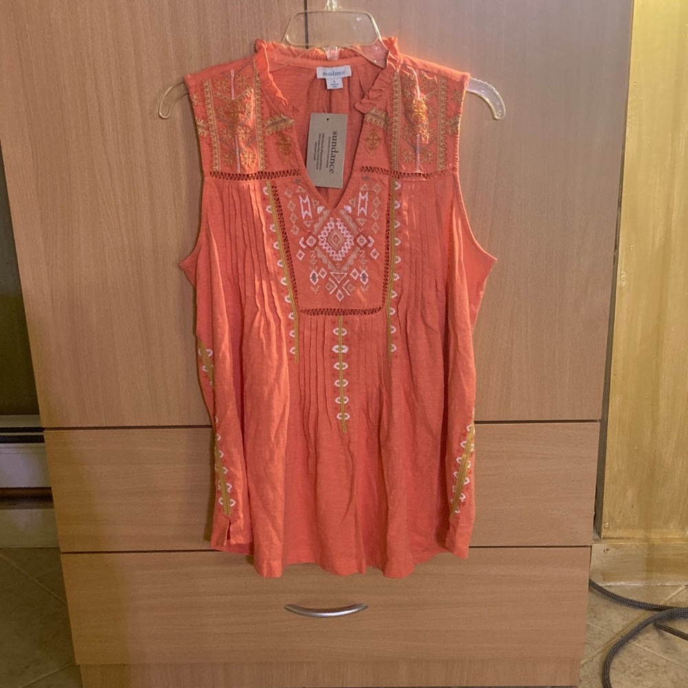 Sundance Coral V Neck Embroidered Tunic